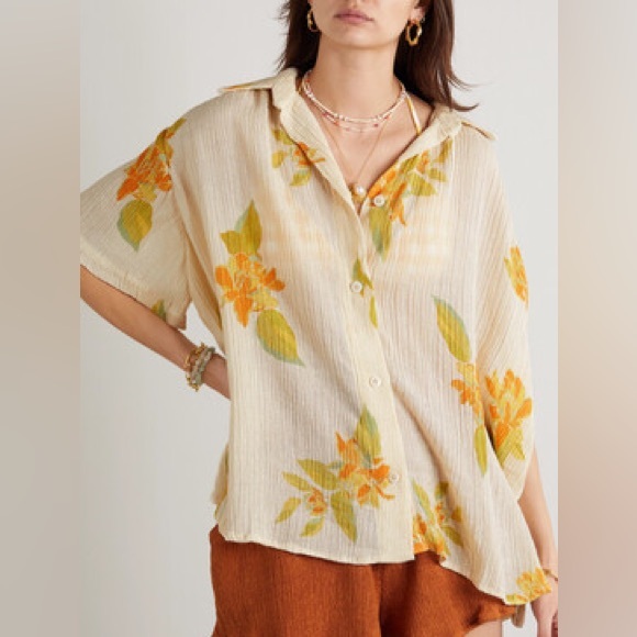 SAVANNAH MORROW Maven silk + bamboo button down floral shirt / XS - Picture 1 of 5